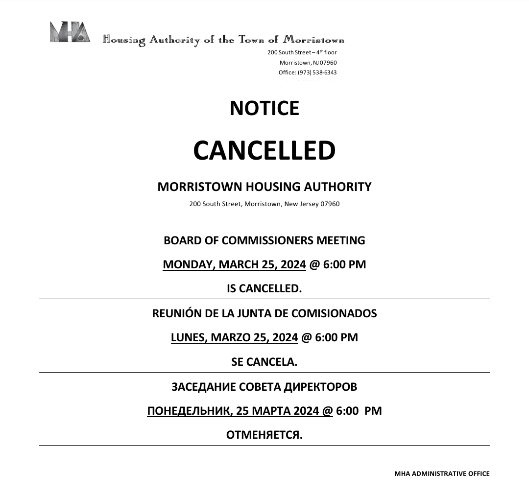 Notice - Board Meeting Cancelled - 3.25.24